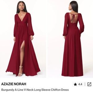 Azazie Deep Red Long Sleeve Gown